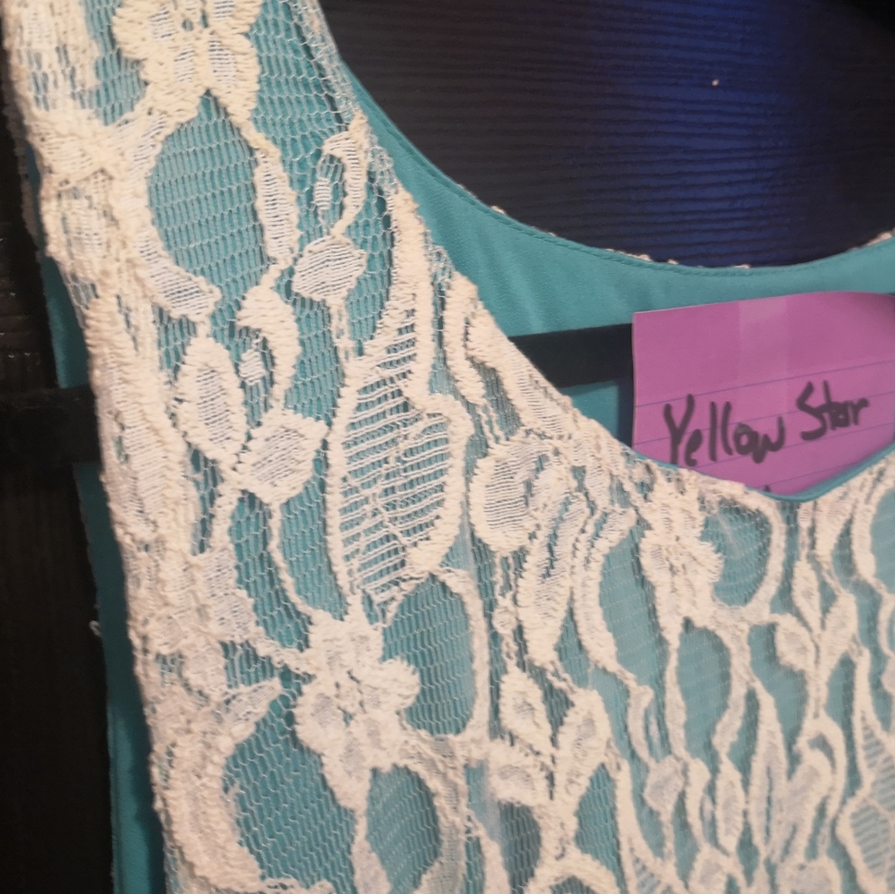 Yellow Star vintage teal and white dress